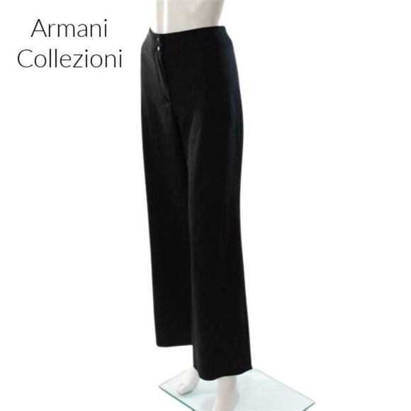 Armani Collezioni Pants - ARMANI COLLEZIONI Black Wool Wide Leg Trousers